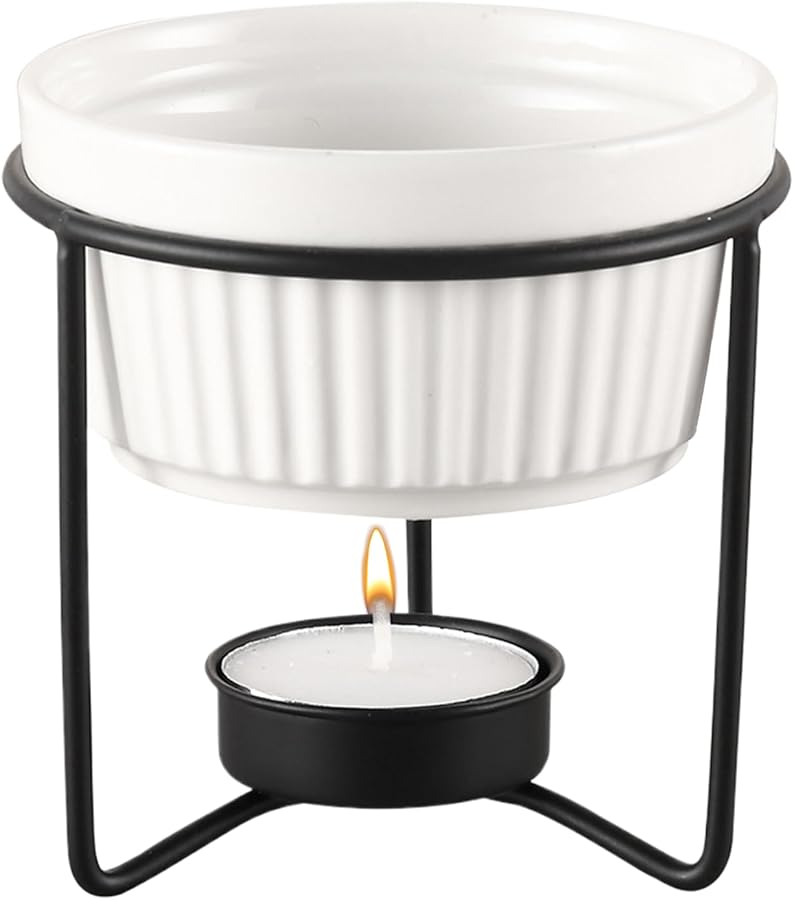 Black Ceramic Fondue Mug Pot Butter Warmer Portable Kitchen Set for Chocolate Cheese Tea - Image 1